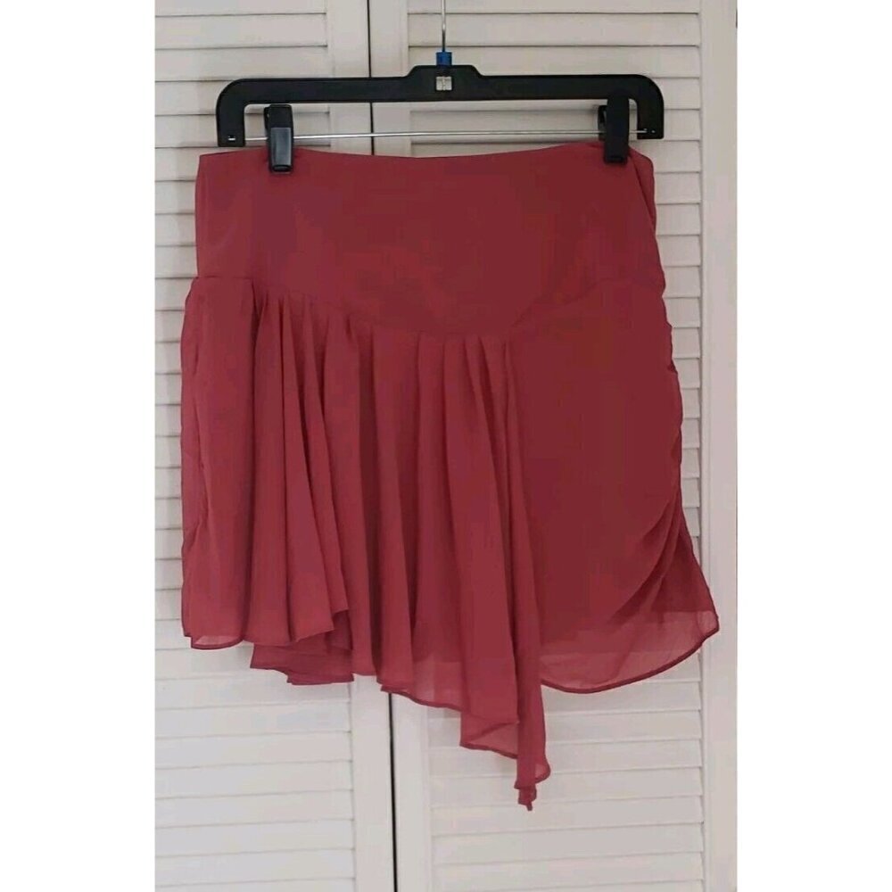 FREE PEOPLE CHIFFON DUST PINK FLOUNCY ASYMMETRIC HEMLINE RUCHED MINI SKIRT SZ 6